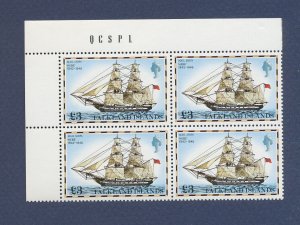 FALKLAND ISLANDS - Scott 274 - MNH plate block - ship - high value of the set