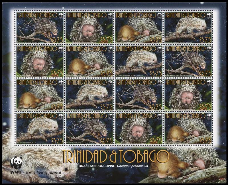 Trinidad and Tobago WWF Brazilian Porcupine Sheetlet of 4 sets MI#955-958