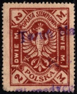 Vintage Poland Revenue 2 Marks Stamp Duty Used