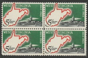 US 1232 Statehood West Virginia 5c block (4 stamps) MNH 1963