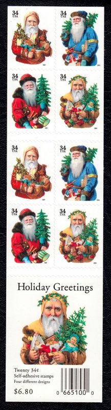 United States 2001 Christmas Complete MNH Booklet Pane (Under FV $6.8) SC 3540g