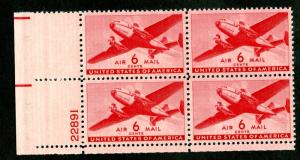 U.S. Scott C25 6-Cent Transport Airmail MNH Plate Block of 4