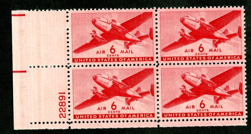 U.S. Scott C25 6-Cent Transport Airmail MNH Plate Block of 4