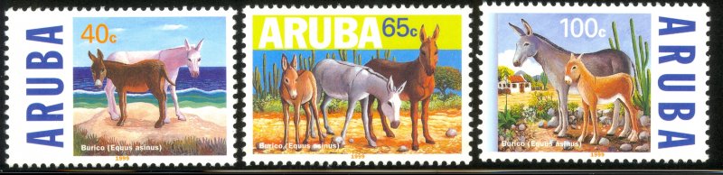 ARUBA 1999 ENDANGERED ANIMALS Donkeys Set Sc 167-169 MNH