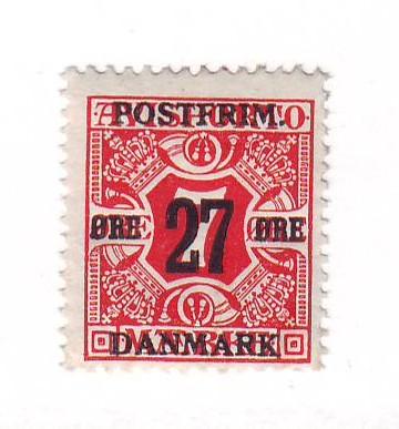 Denmark Sc 147 1918 27 ore ovpt on 7 ore stamp  mint