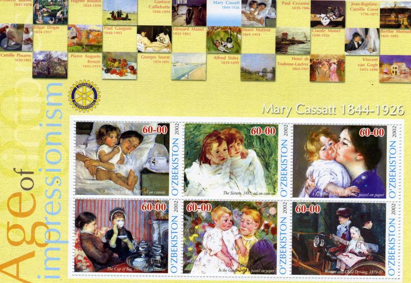 UZBEKISTAN 2002 Mary Cassatt Paintings Rotary Sheet Perforated mnh.vf