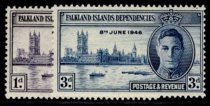 FALKLAND ISLANDS - Dependencies GVI SG G17-G18, 1946 VICTORY set, LH MINT.