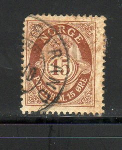 NORWAY #52  1893  15o POST HORN     F-VF  USED   c