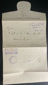 1943 Italian Prisoner Of War POW Middle East Camp Letter Cover To Parma Italy