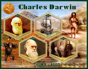 Stamps. Famous people. Charles Darwin  2019 year 1+1 sheets perforated