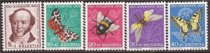 Switzerland - 1954 Gotthelf & Insects - 5 Stamp Set MNH - Scott #B237-41