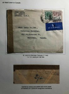 1942 St Johns Antigua Airmail Censored Cover To Montreal Canada