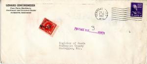 U.S. Scott 807 Prexie on Postage Due Double Weight 1st Class Farming Cover