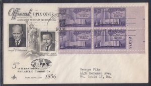 United States Scott 1076 LR Pl Blk Art Craft FDC - 1956 Intl. Philatelic Exhib.