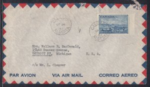 Canada - Sep 24, 1951 Calgary, AB Air Mail Cover to States