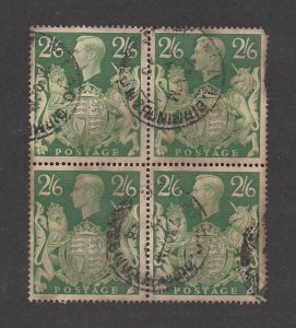 Great Britain # 249A, King George VI, Used Block of 4, Stained, 10% Cat.