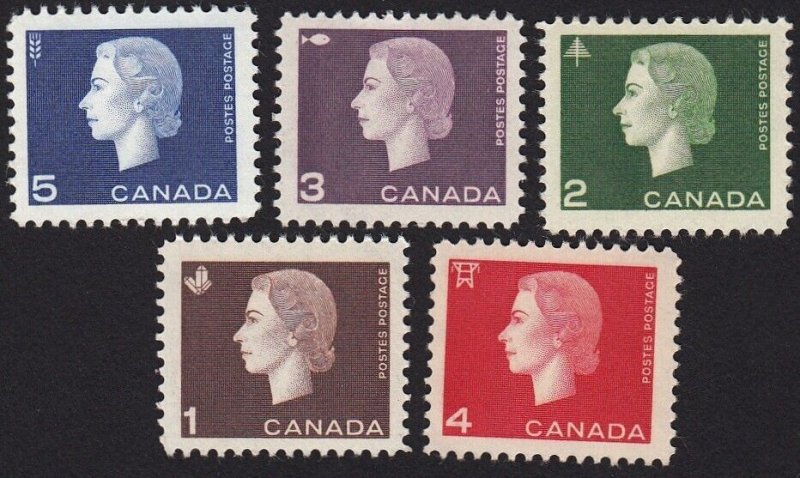 Canada 1962-1963 = CAMEO ISSUE = QUEEN ELIZABETH II = set of 5 MNH Stamps 