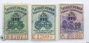 1937 Saskatchewan Power Commission stamps 25 cents, 50 cents and $2 used