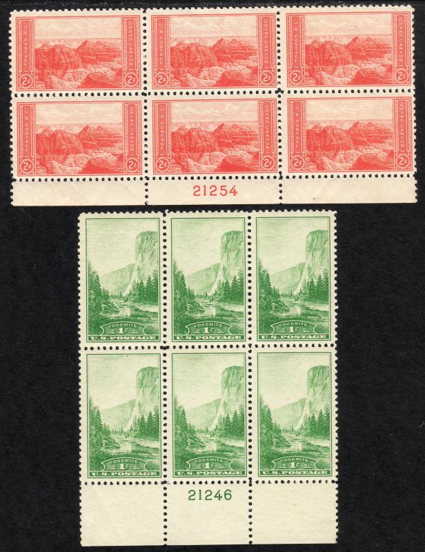 1934 U.S.National Parks perf issue full set of plate blocks MNH Sc# 740 / 749