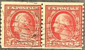 US #492 Used Pair 2c Washington (P10V No WM) 1916 [U5.9.3}