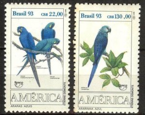 Brazil 1993 Birds Parrots set of 2 MNH