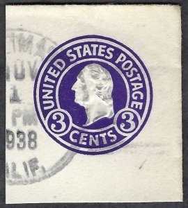 United States #U436a 3¢ Washington. Purple. Die 1. . Cut square. Used.