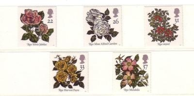 Great Britain Sc 1382-6 1991 Roses stamp set mint NH