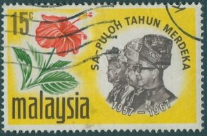 Malaysia 1967 SG44 15c Hibiscus and Rulers FU