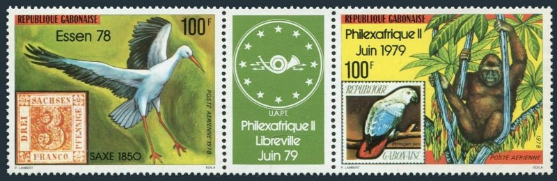 Gabon C215-C216a green label,MNH.Michel 682-683. ESSEN-1978.Gorilla,Stork,Parrot