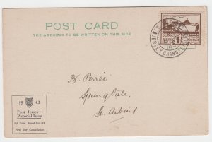 1943 Jersey 1½d Blampied View,  on superb clean illustrated postcard FDC