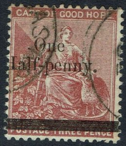 CAPE OF GOOD HOPE 1882 HOPE SEATED ONE HALF- PENNY ON 3D WMK CROWN CC USED 