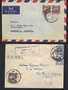 JORDAN PALESTINE 1950's NABLUS TO FRANCE & DENMARK 2 AIR MAIL CVRS W/THE EARLY