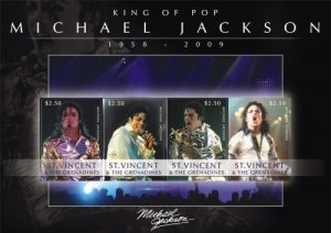 St. Vincent 2009 - SC# 3668 - Michael Jackson Memoriam - Sheet of 4 Stamps - MNH