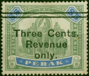 Perak 1900 3c on $5 Green & Blue Revenue Fine Unused