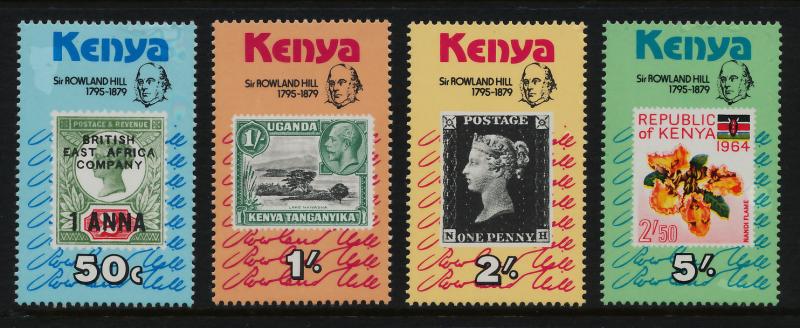 Kenya 154-7 MNH Stamp on Stamp, Rowland Hill, Flowers