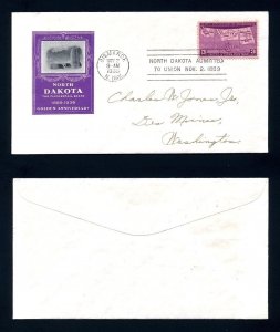 # 858 First Day Cover with Ioor cachet, Bismarck, North Dakota - 11-2-1939