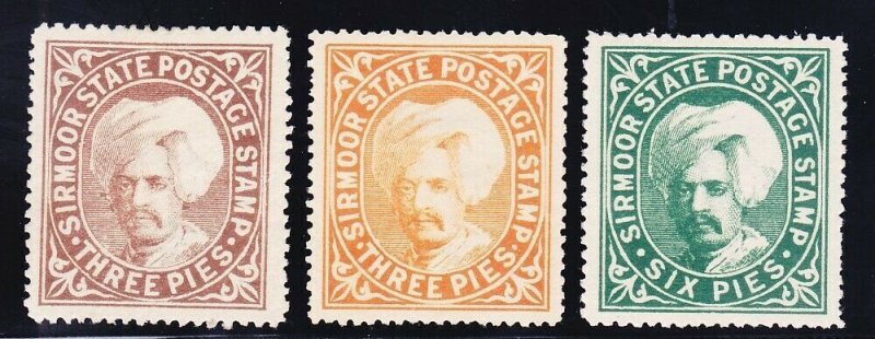 India - Sirmoor 3-5 Mint OG 1885-88 Raja Sir Shamsher Prakash Issues Very Fine