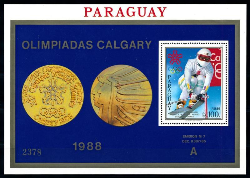 [92363] Paraguay 1988 Olympic Games Calgary Skiing A Sheet MNH