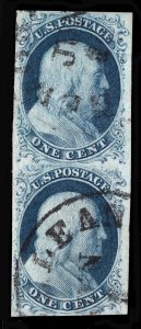 MOMEN: US STAMPS #7 PAIR IMPERF USED VF/XF PF CERT LOT #81822