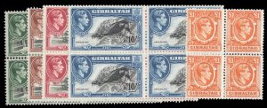 Gibraltar #114-118 Cat$293+ (for hinged), 1938-49 George VI, 1sh-£1, five hi...