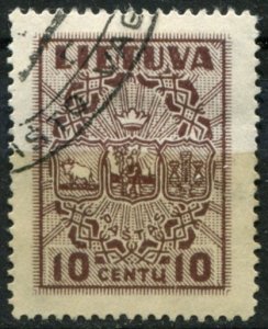 Lithuania Sc#288 Used, 10c choc, Definitive - (1934-1937) (1934)