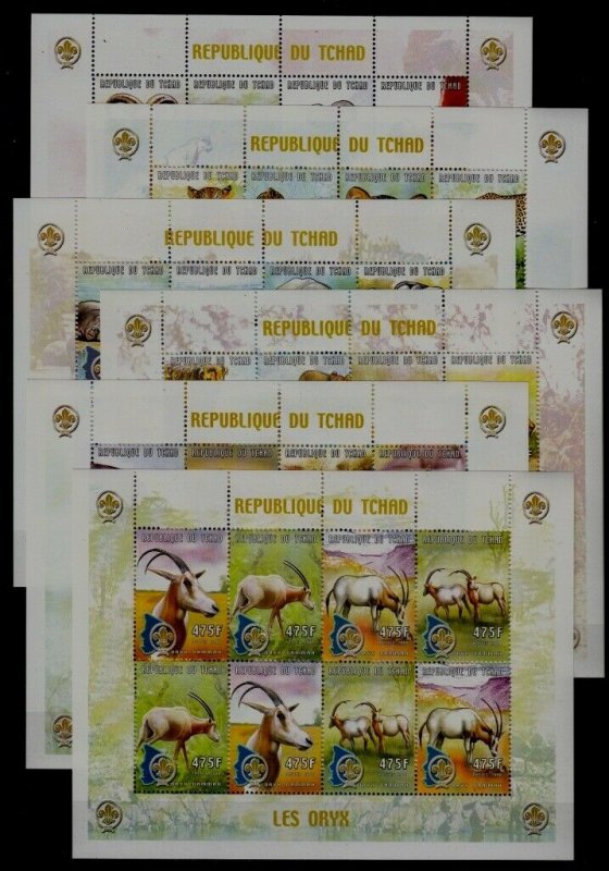 Chad 870-81, 12 MNH m/s Animals/Scouts SCV180