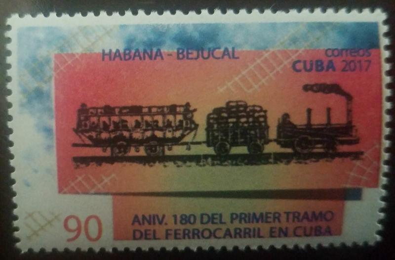 L) 2017 CUBA, TRAIN, ORANGE, ANNIVERSARY 180 OF THE FIRST TRACK OF THE RAILROAD