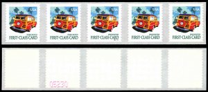 US Sc 3522 VF/MNH PN (S11111) Strip of 5 w/Back No - 2001 15¢ Woody Wagon