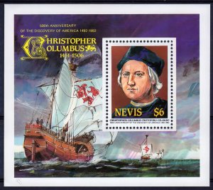 Nevis 1986 Sc#468 COLUMBUS 500th.Anniversary-Ships Souvenir Sheet (1) MNH