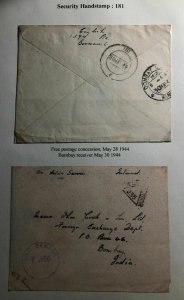 1944 India Security Handstamp 181 censored Cover To Foreign Exchange Bombay