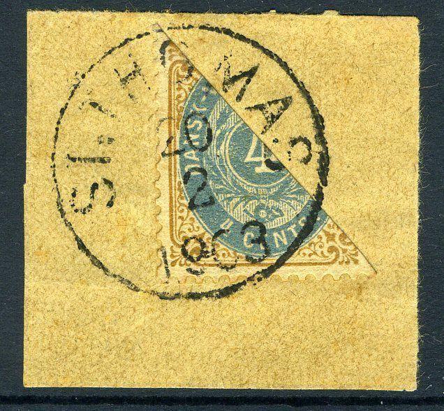 DANISH WEST INDIES-1903 4c Brown & Ultramarine Bisected to pay 2c rate FINE USED