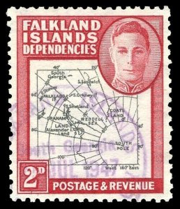 Falkland Islands Dep 1946 KGVI 2d MISSING I IN SHETLAND IS var VFU. SG G3b.