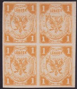 GERMANY LUBECK An old forgery of a classic stamp - block of 4...............2152