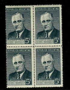 ES-14737  ARGENTINA 1946 SCOTT 551 BLOCK 4 FRANKLIN D ROOSEVELT 5c MNH